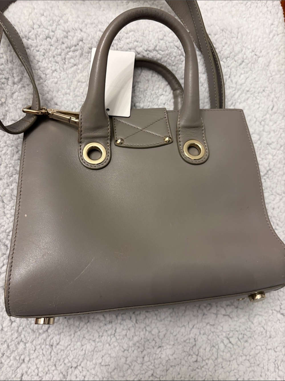 🌟 Authentic Jimmy Choo Riley S Small Calf Leather Crossbody Handbag Taupe Gray - Picture 4 of 14